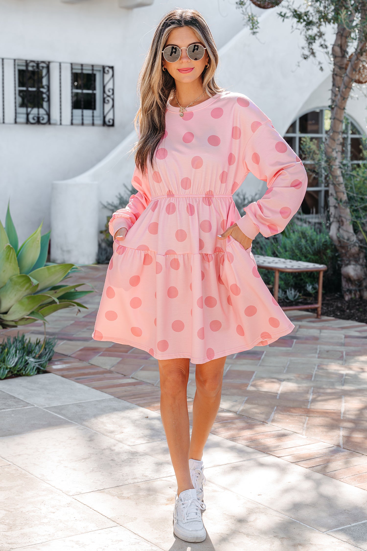 Minivestido acampanado de lunares rosa