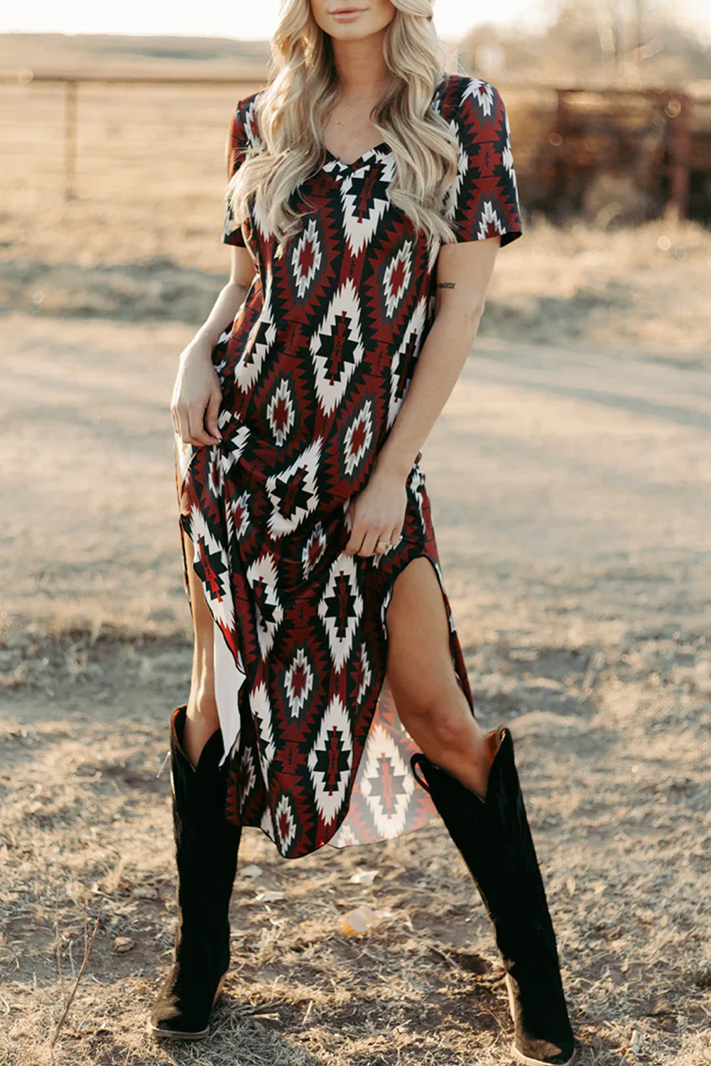 Vestido de camiseta larga de Aztec