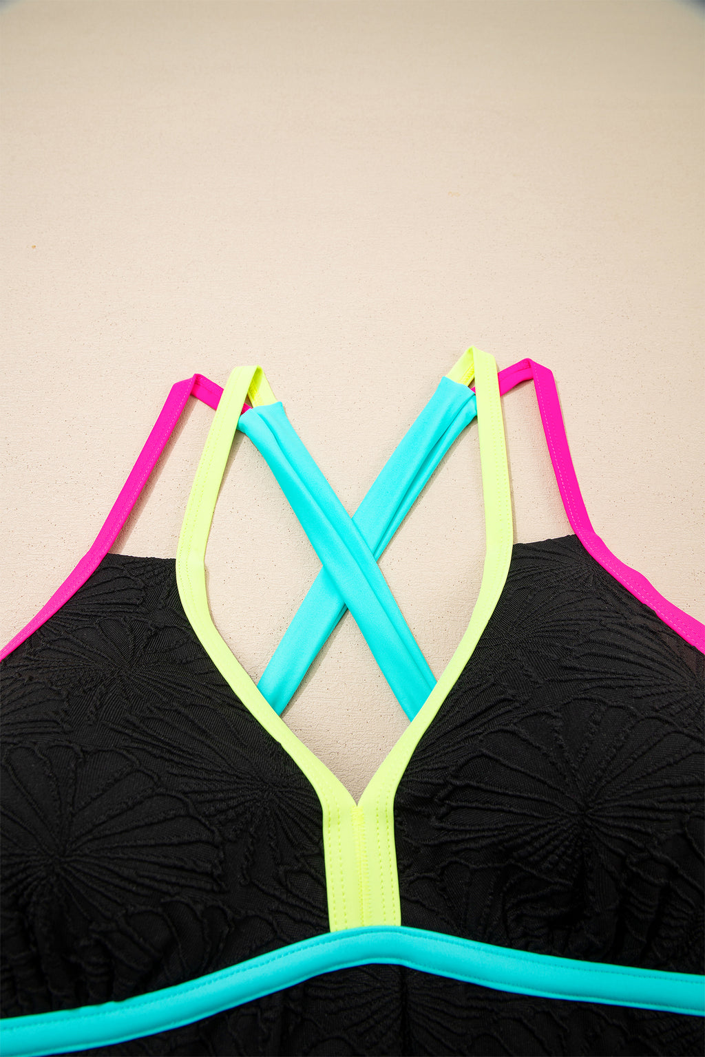 Conjunto de tankini sin espalda entrecruzado con cuello en V