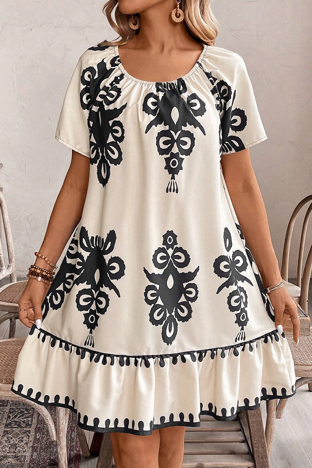 Vestido suelto de manga corta de albaricoque