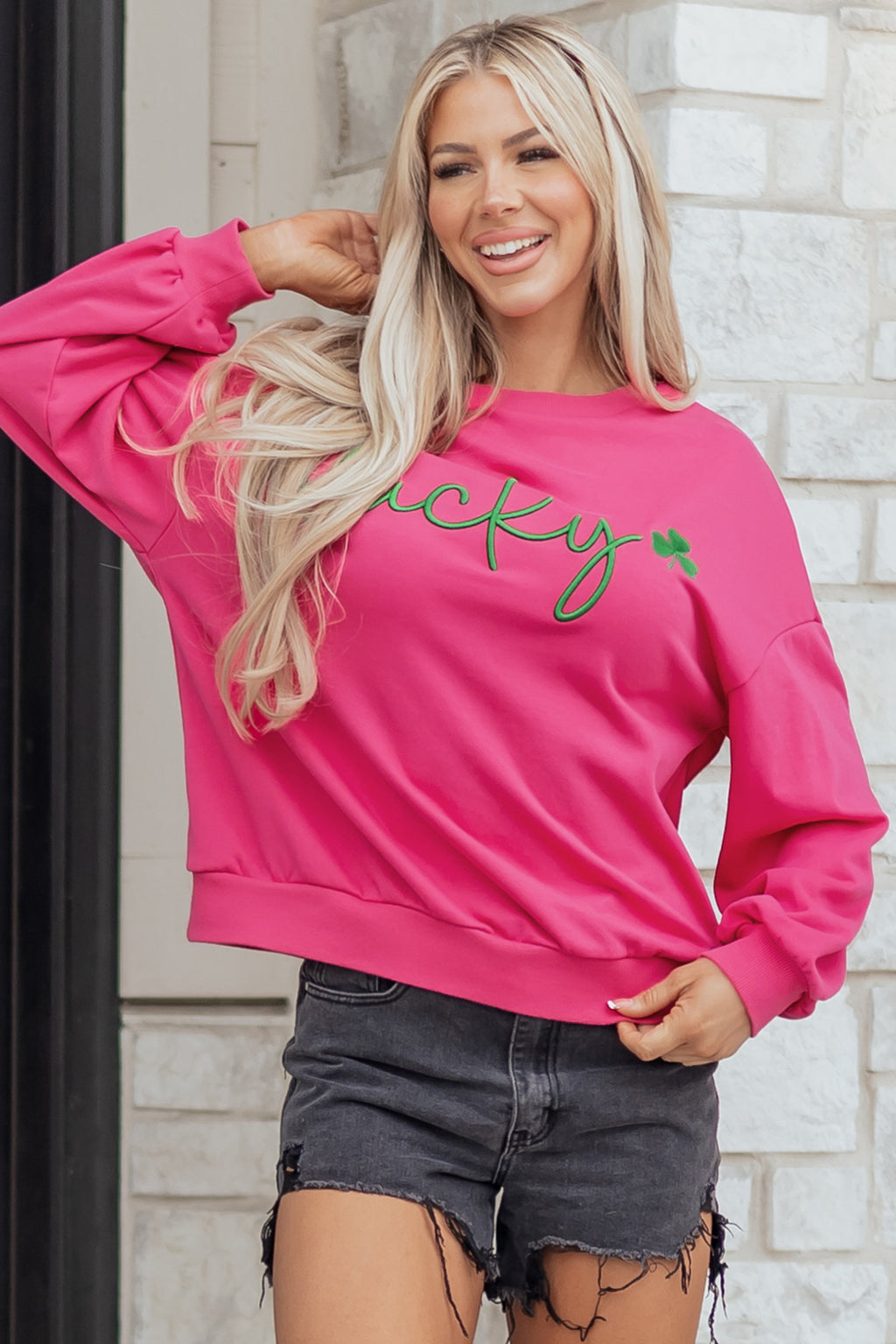 Sudadera holgada bordada con trébol