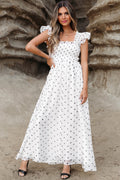 Vestido largo con estampado de lunares