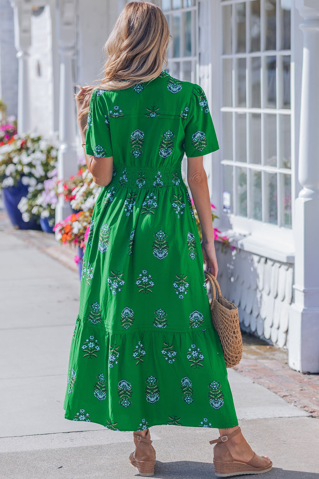 Vestido largo estampado floral cuello dividido