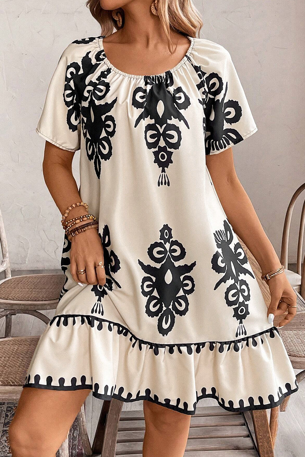 Vestido suelto de manga corta de albaricoque