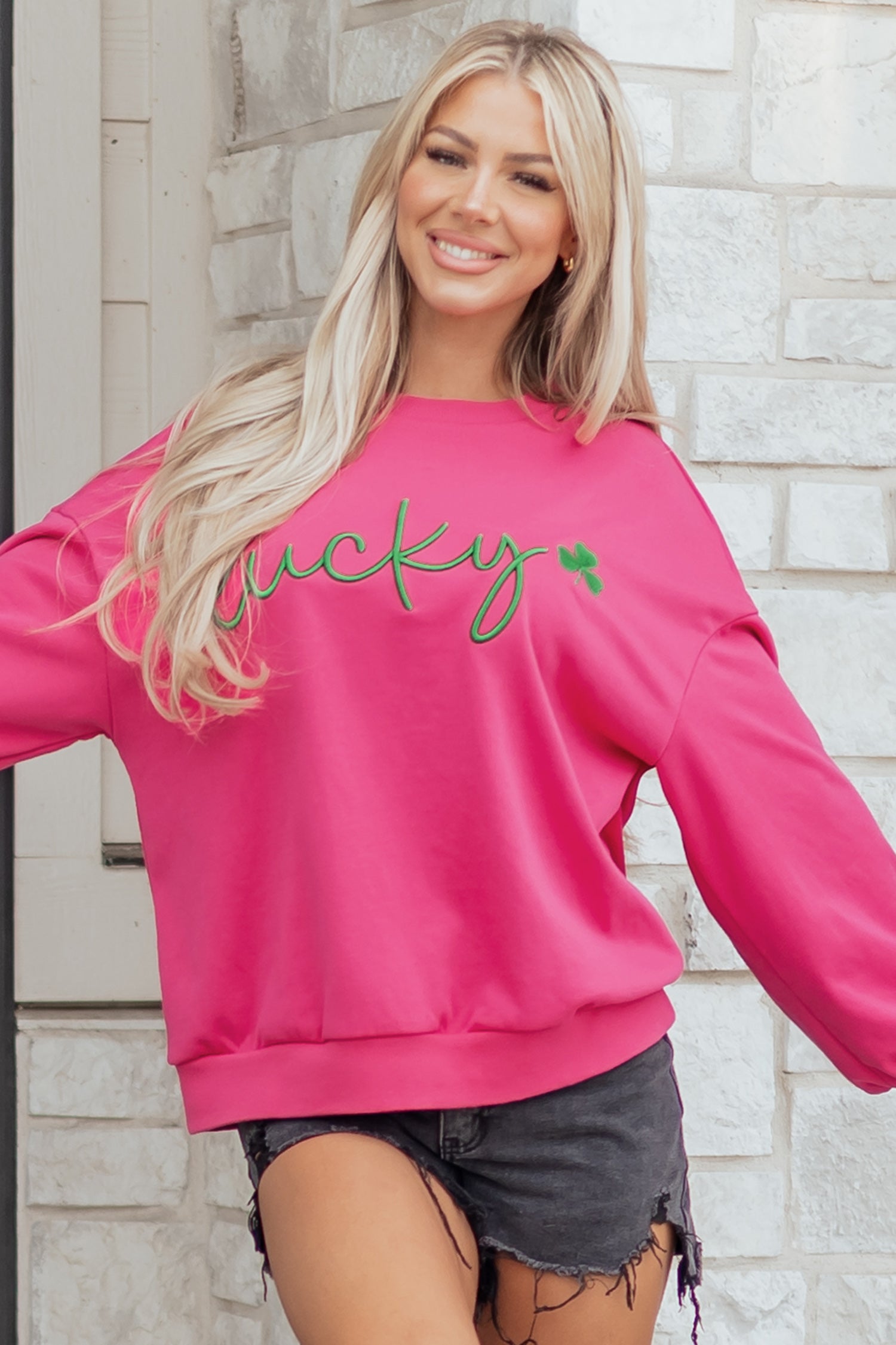 Sudadera holgada bordada con trébol