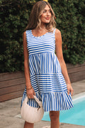 Sky Blue Stripe U Neck Maneveless Fit