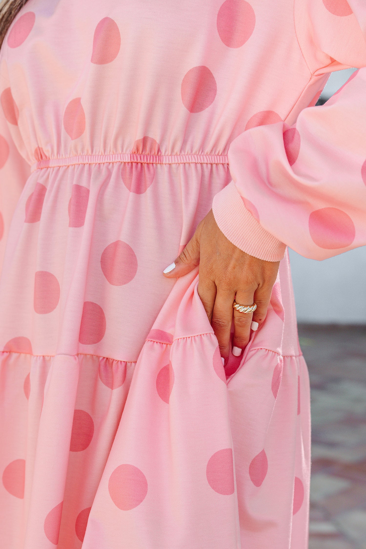 Minivestido acampanado de lunares rosa