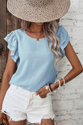 Mist Blue Solid Color Rusfled Manga corta