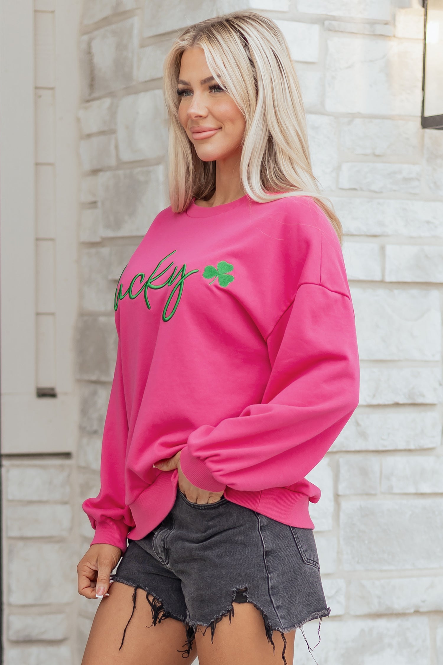 Sudadera holgada bordada con trébol