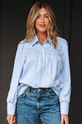 Sky Blue Stripe Shirred