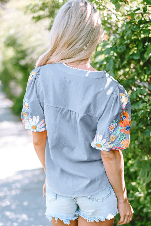 Beau Blue Floral Floral Borded