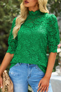 Blusa de manga corta de encaje
