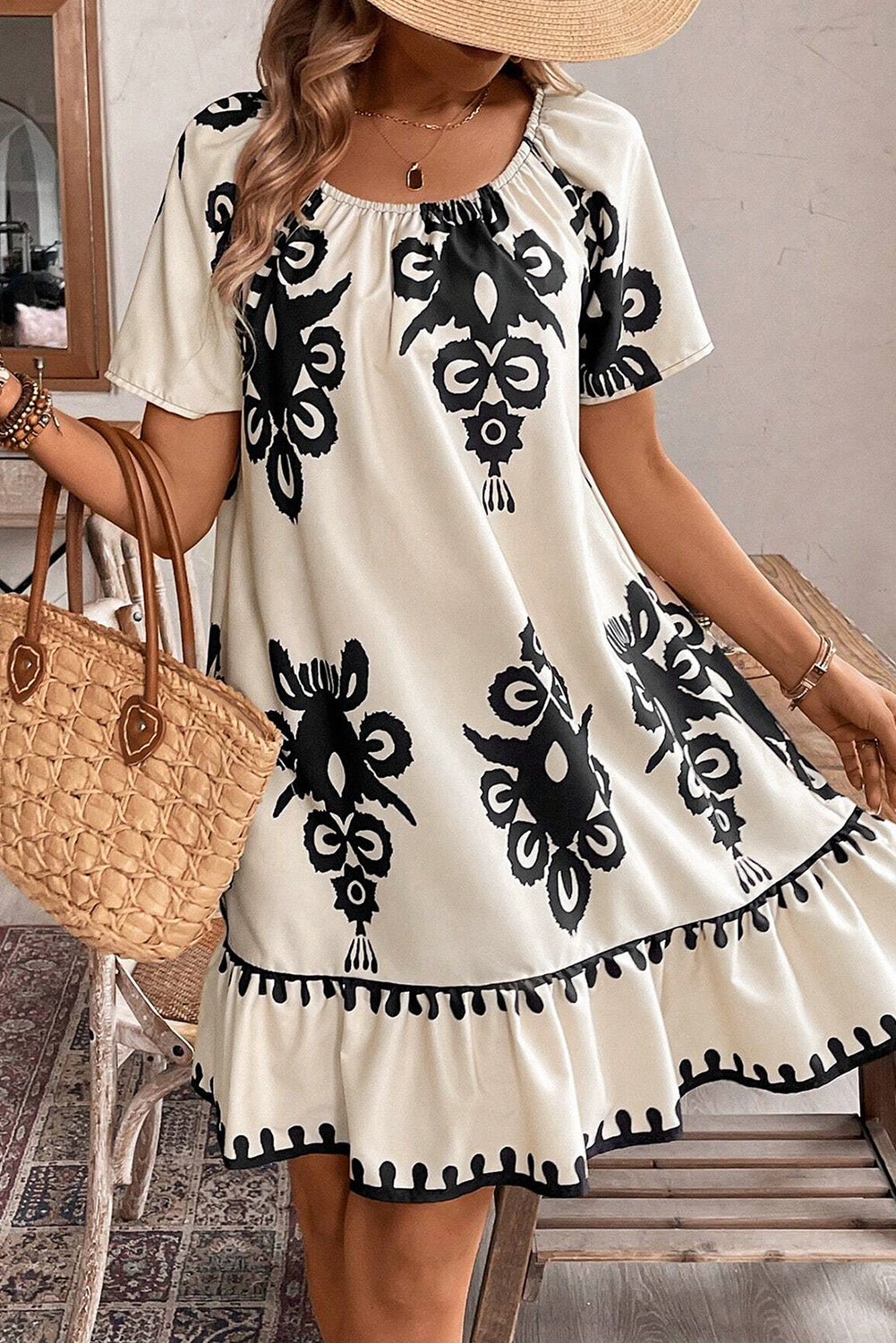 Vestido suelto de manga corta de albaricoque