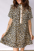 Minivestido de leopardo suelto de manga corta