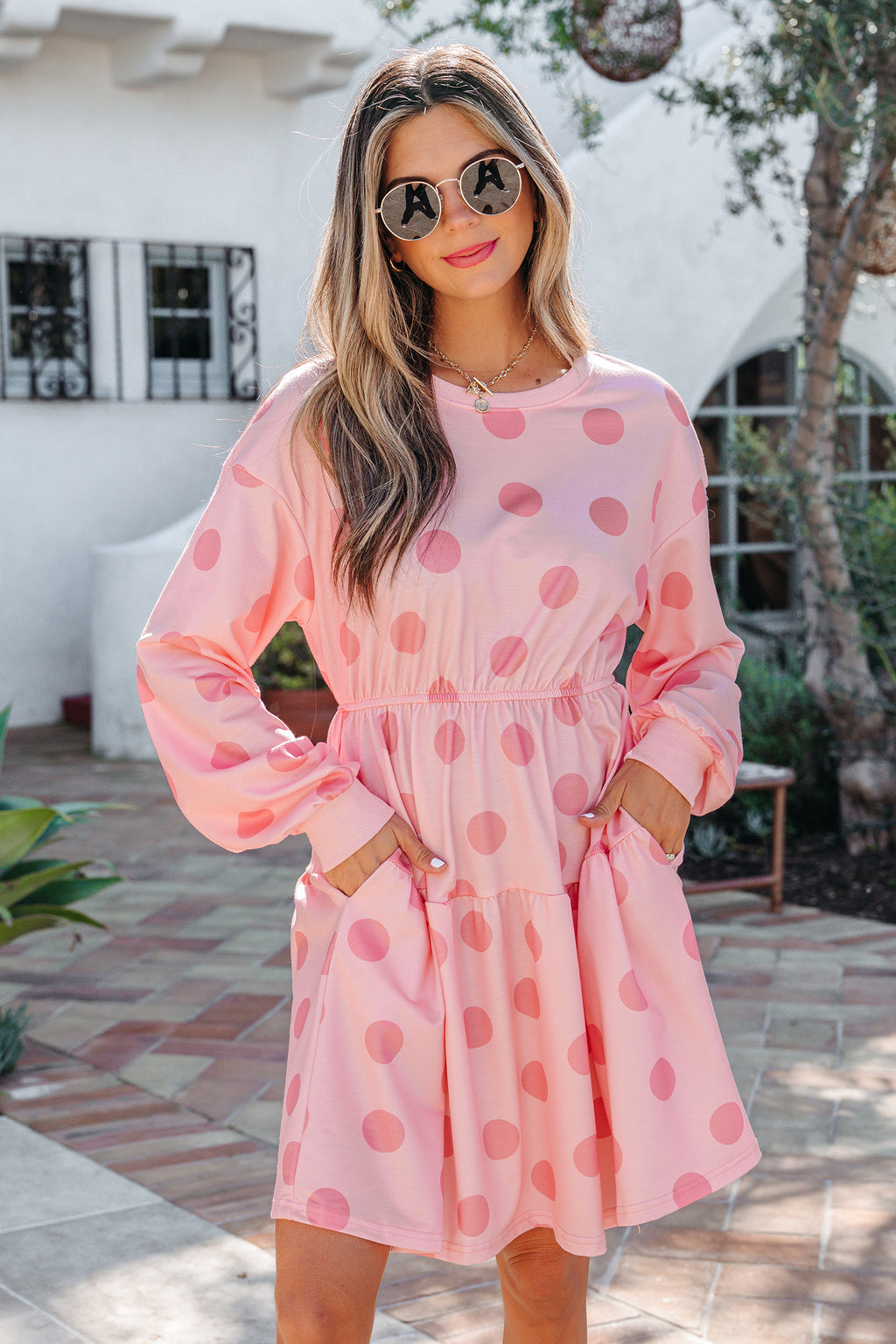 Minivestido acampanado de lunares rosa