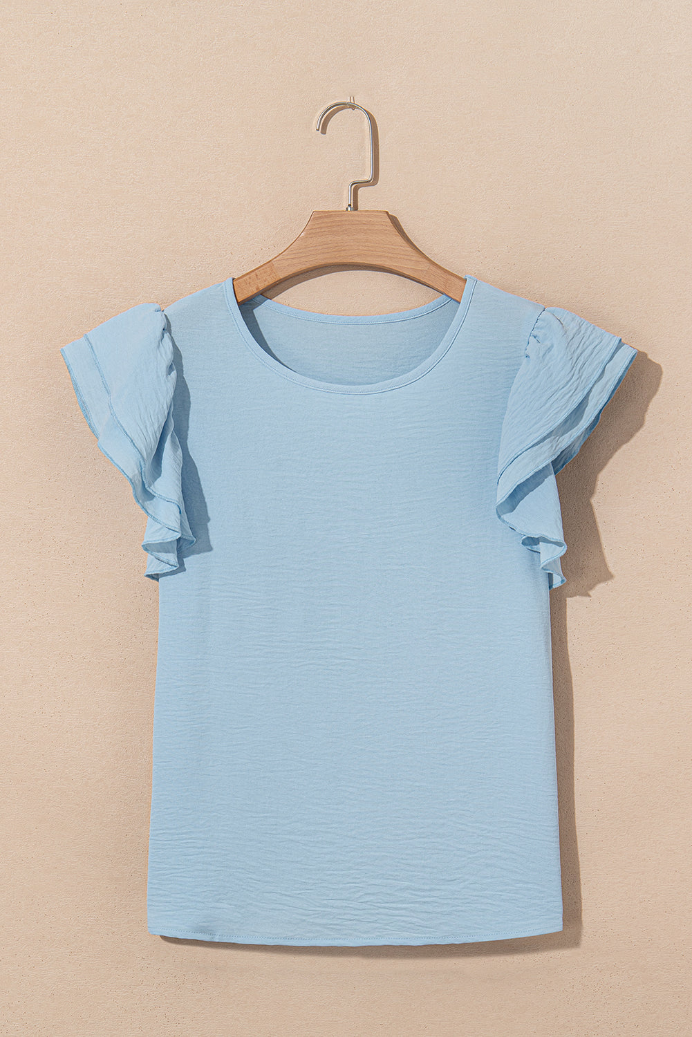 Mist Blue Solid Color Rusfled Manga corta
