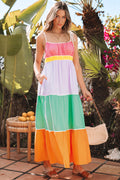 Vestido largo fluido de cintura alta con tirantes anudados