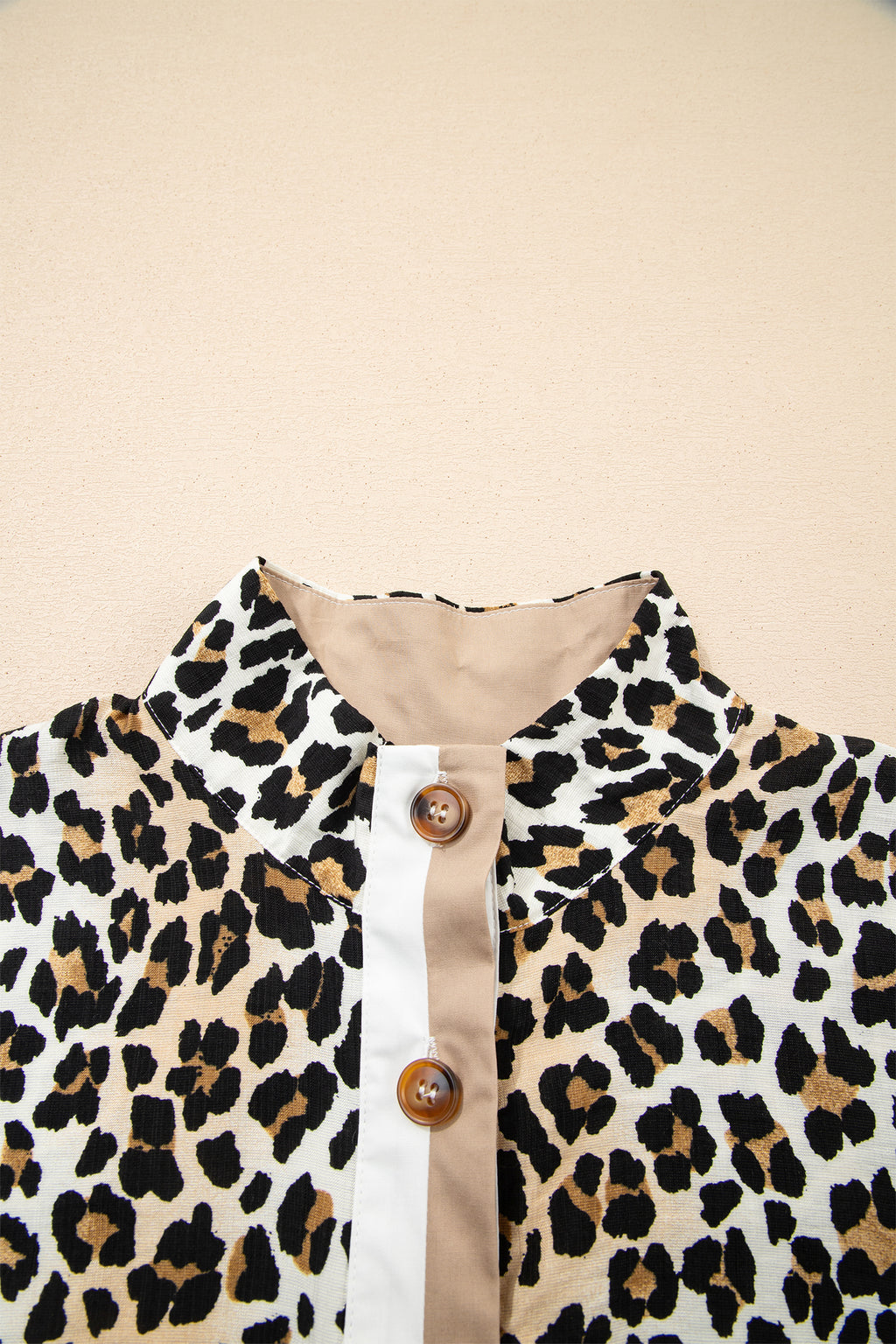 Minivestido de leopardo suelto de manga corta