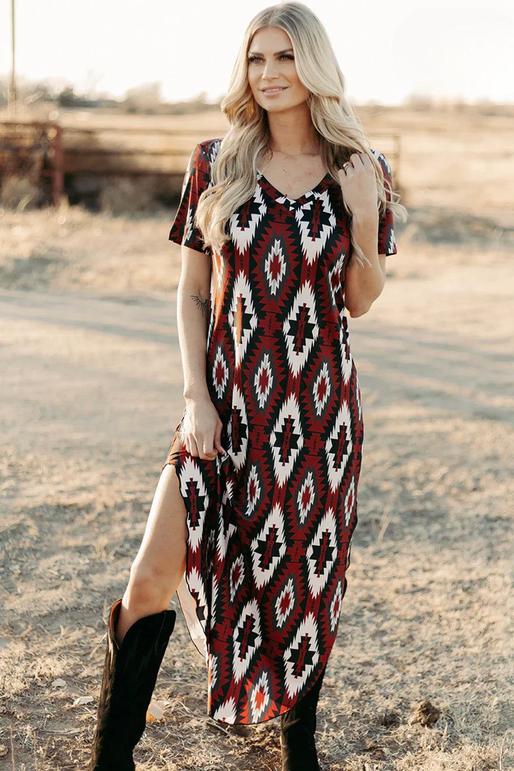 Vestido de camiseta larga de Aztec
