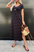 Vestido largo estilo camiseta informal con abertura lateral