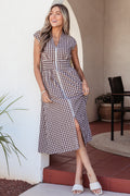 Vestido largo estampado de cuadros con cremallera
