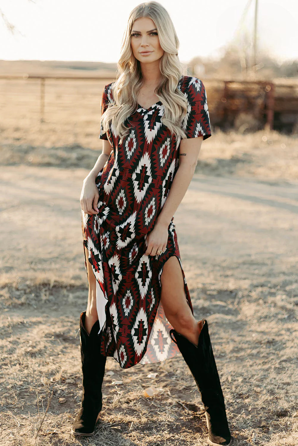 Vestido de camiseta larga de Aztec