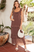 Vestido largo con volantes y espalda descubierta