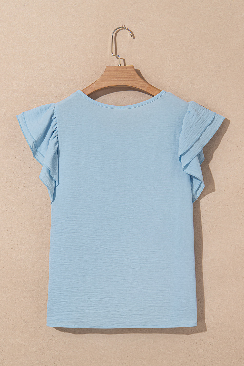 Mist Blue Solid Color Rusfled Manga corta