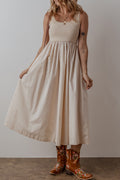 Vestido largo sin mangas plisado con corpiño de canalé