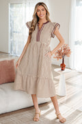 Vestido midi rayas con volantes dobles