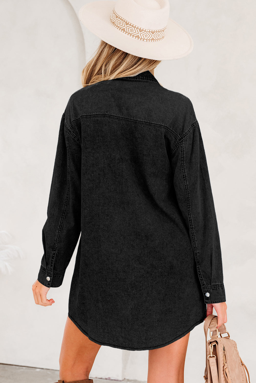 Vestido camisero holgado de mezclilla con dobladillo