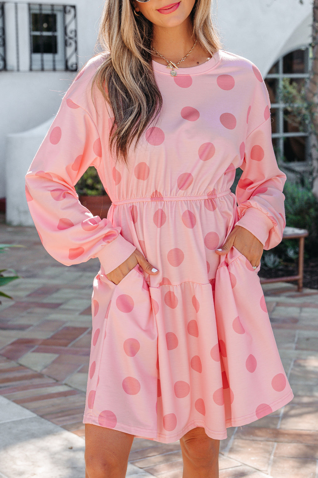 Minivestido acampanado de lunares rosa