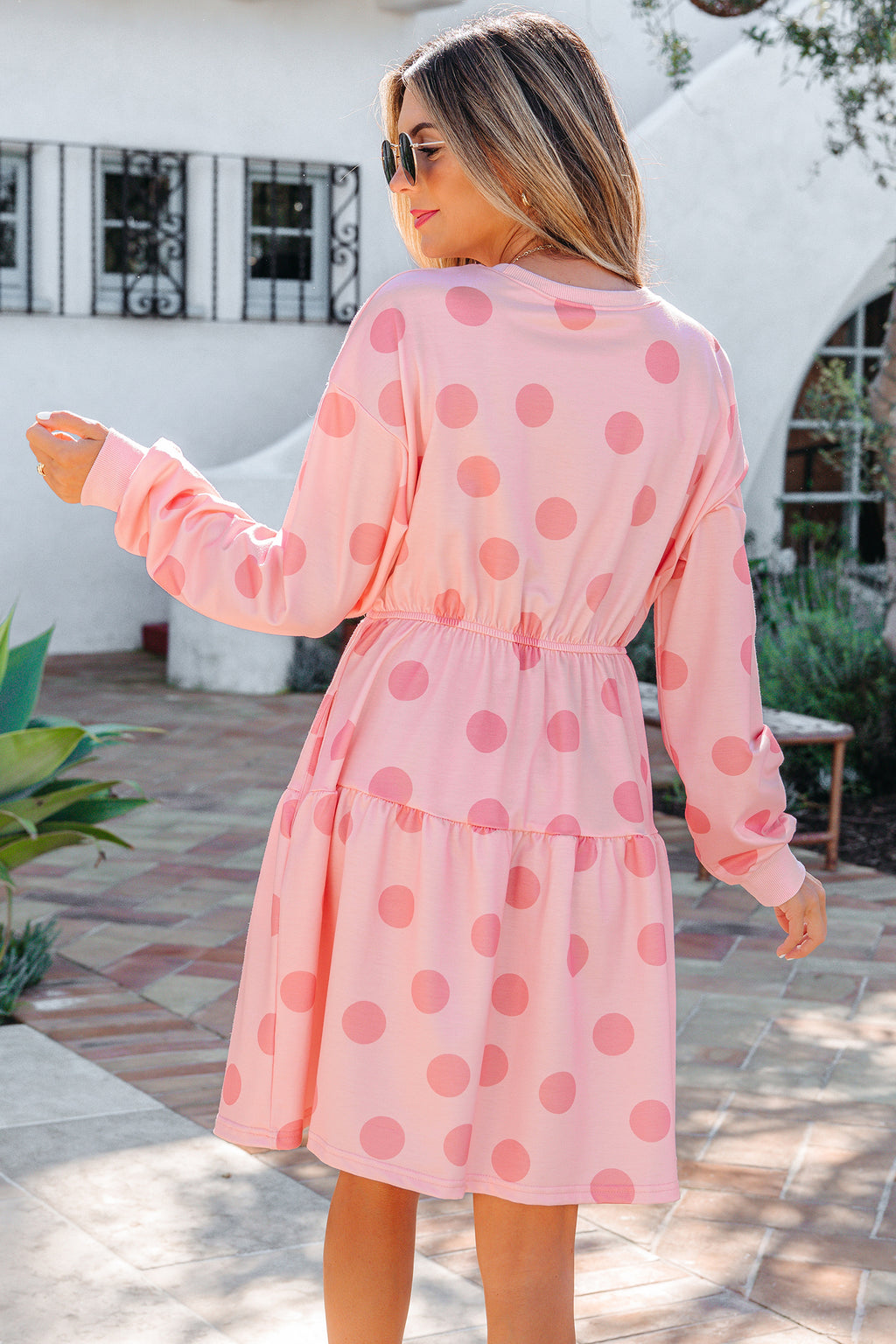 Minivestido acampanado de lunares rosa